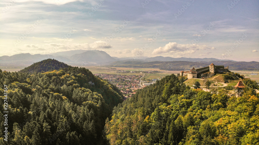 Obraz premium Aerial view of Rasnov Fortress. Brasov, Transylvania, Romania