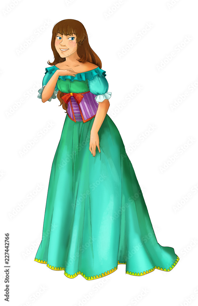 cartoon scene with beautiful princess on white background - illustration for children