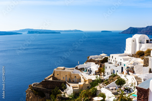Santorini  Greece. Picturesque view of traditional cycladic Santorini houses on cliff
