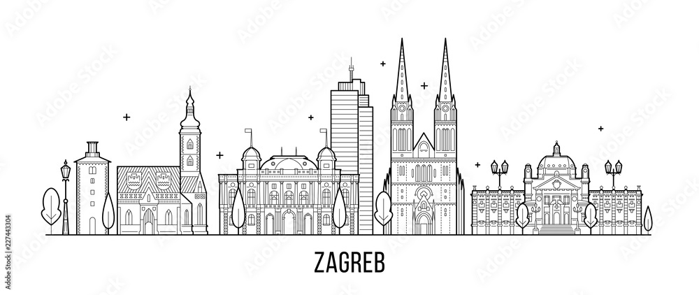 Zagreb skyline Croatia big city buildings vector - obrazy, fototapety, plakaty 