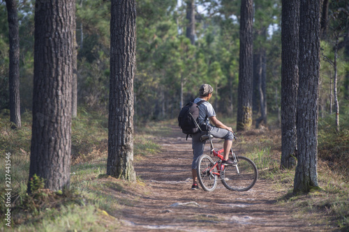 riding bike in the forest