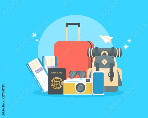 Traveler accessories vector concept illustration, p, can use for, landing page, template, ui, web, mobile app, poster, banner, flyer, wallpaper
