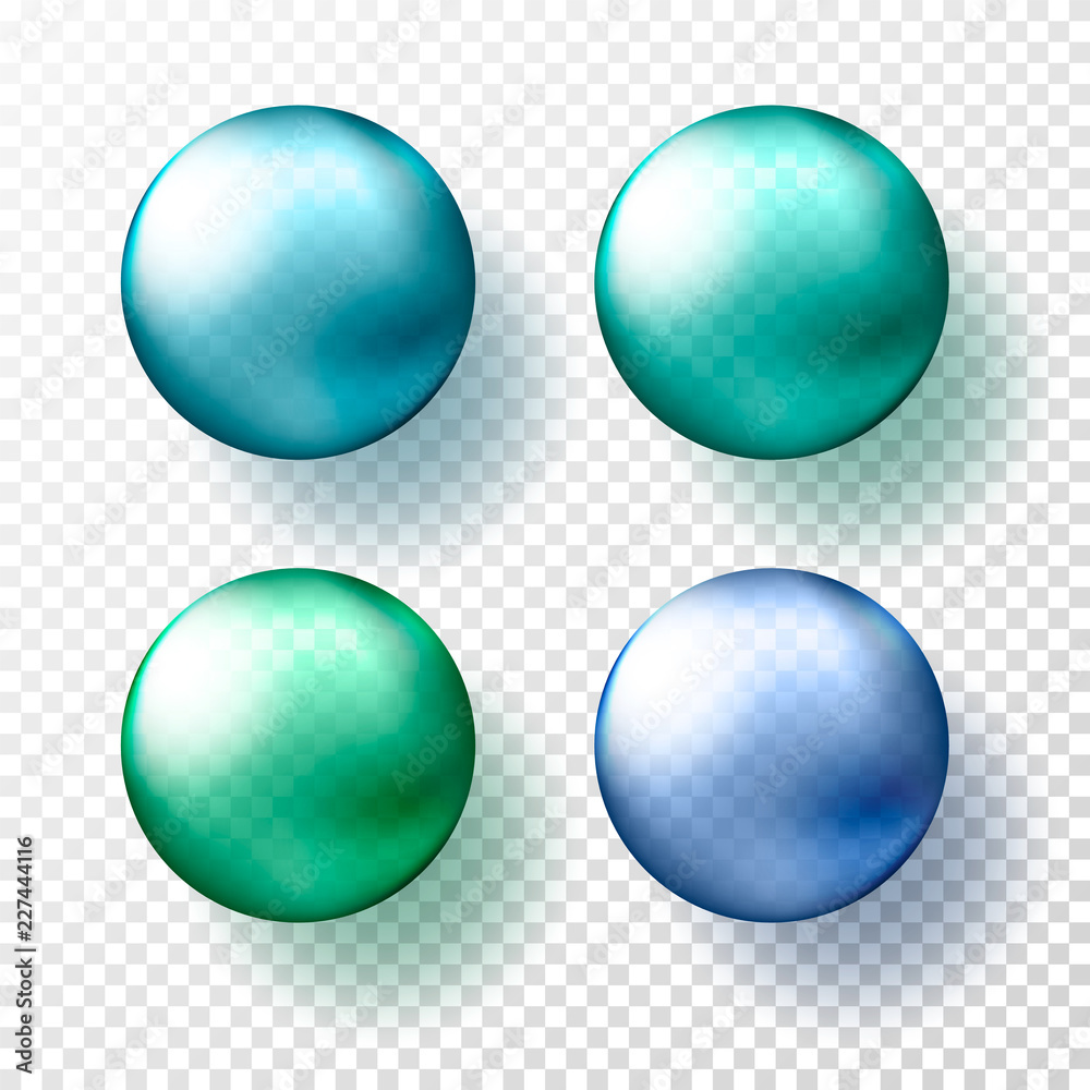 Four realistic transparent spheres or balls in different shades of metallic blue and gteen color. Vector illustration eps10 Four realistic transparent spheres or balls in different shades of metallic blue and gteen color. Vector illustration eps10