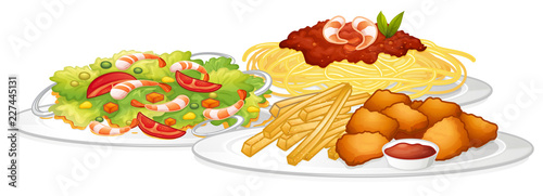 Set of food on white background
