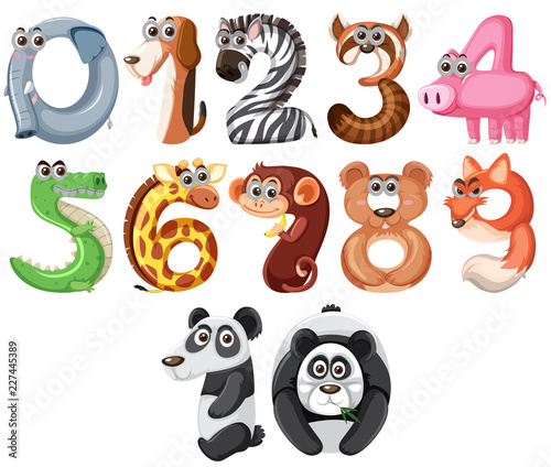 Set of cute animals number