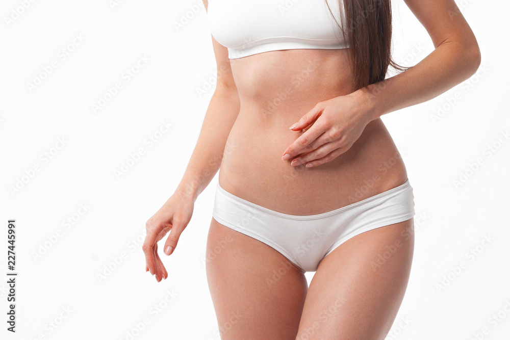 Body of slender girl in front close-up
