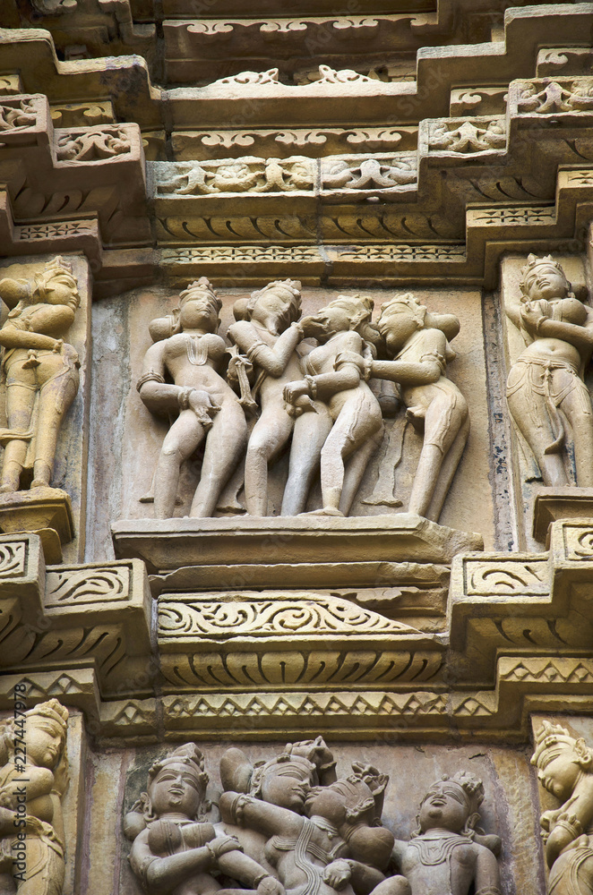 KANDARIYA MAHADEV TEMPLE, South Wall - Upper Panel - Mithuna Couple, Western Group, Khajuraho, Madhya Pradesh, UNESCO World Heritage Site