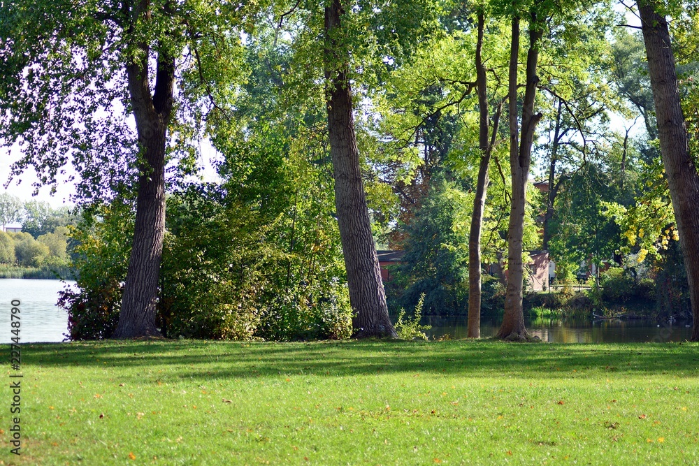 Obraz premium Beautiful park in the medieval city