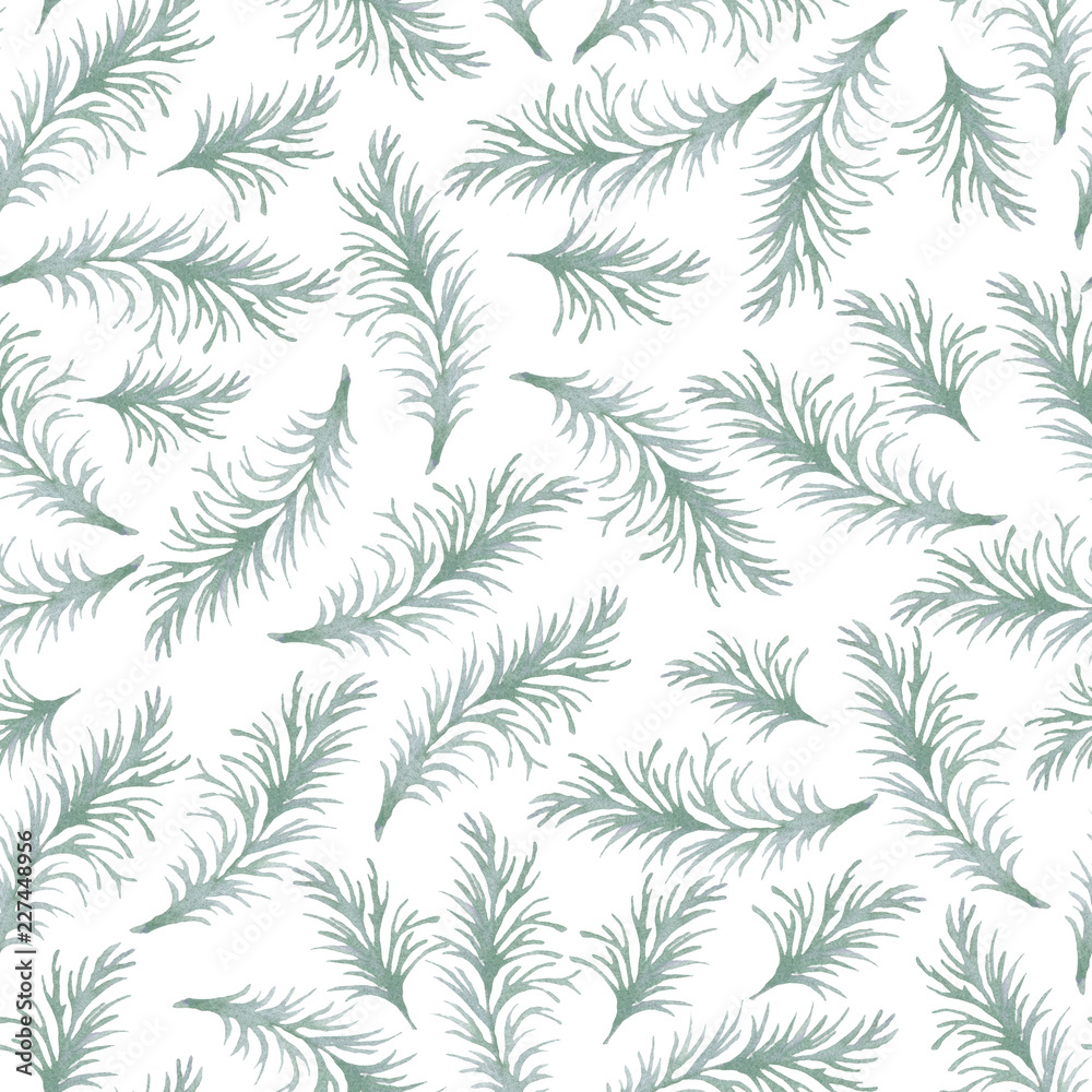 Seamless pattern with frozen branches. Watercolor hand drawn