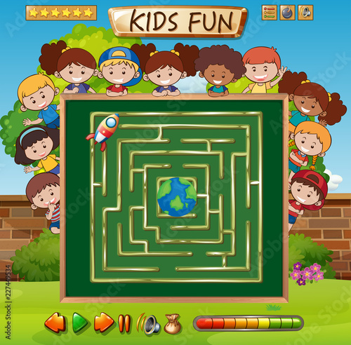 Maze game on chalkboard game template