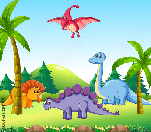 Different dinosaur in nature © GraphicsRF