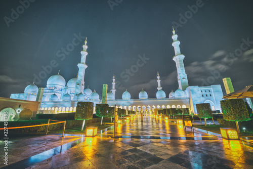 Photography Abu Dhabi Sheikh Zayed Grand Mosque at night, religion and islamic concept