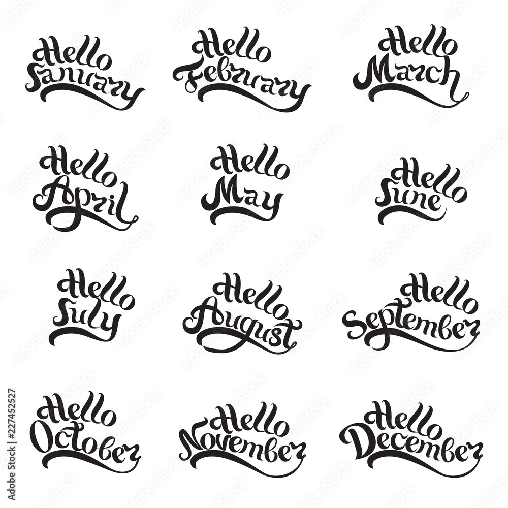 Fototapeta premium Names of all months of the year written by hand. Lettering. Beautiful letters on white background. Isolated image for invitations, calendars, t-shirt prints and more