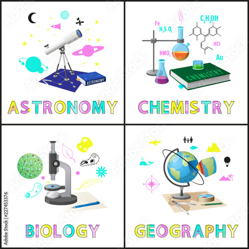 Astromony and Chemistry Set Vector Illustration photo