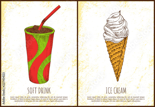 Soft Drink and Ice Cream Colorful Vector Poster