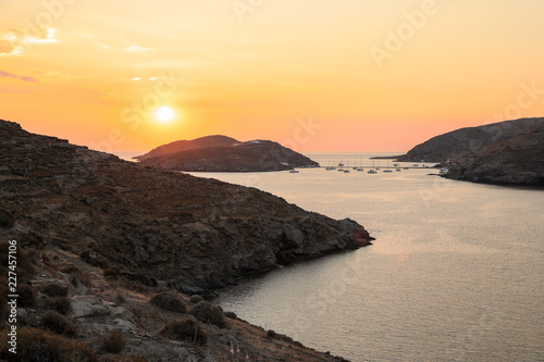Fototapeta Naklejka Na Ścianę i Meble -  Beautiful sunset of Kolona double bay Kythnos island, Cyclades, Greece.