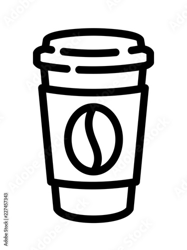 Coffee cup icon with bean symbol in flat line style. Take away coffee cup logo. Disposable cup vector illustration. Stylish Single Weight Line Art Logo Coffee to go on white background2