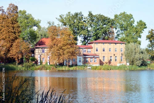 Lake near the park in a medieval city