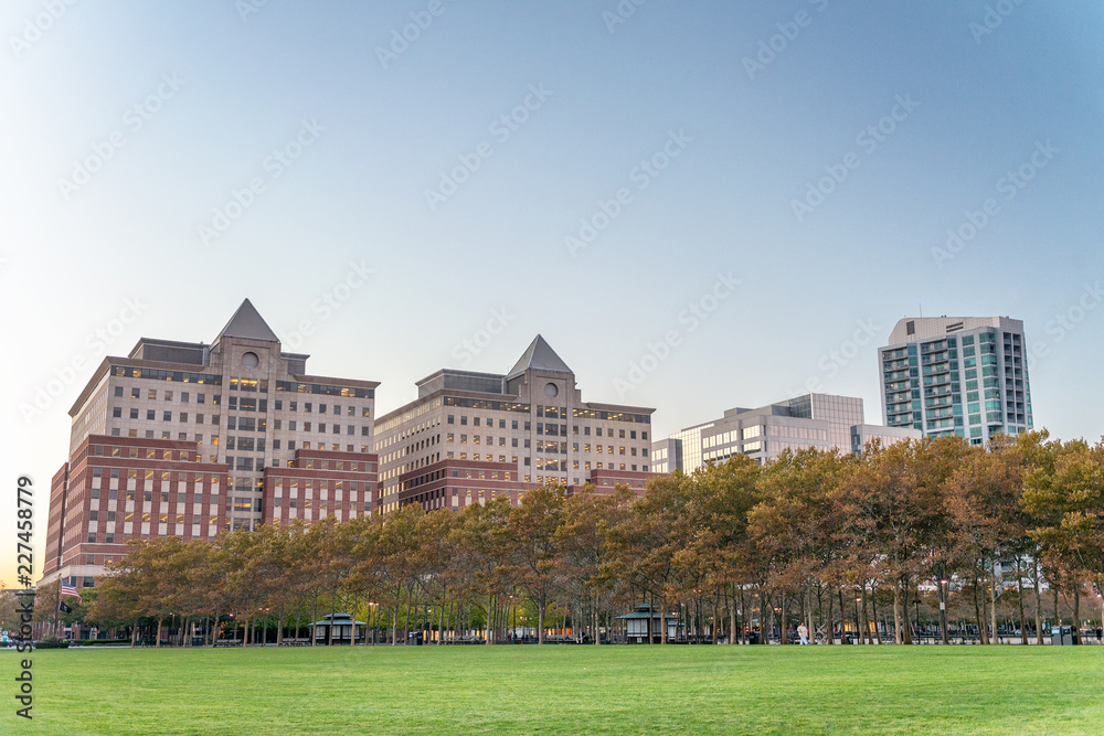 Buildings of New York from a beautiful park, USA