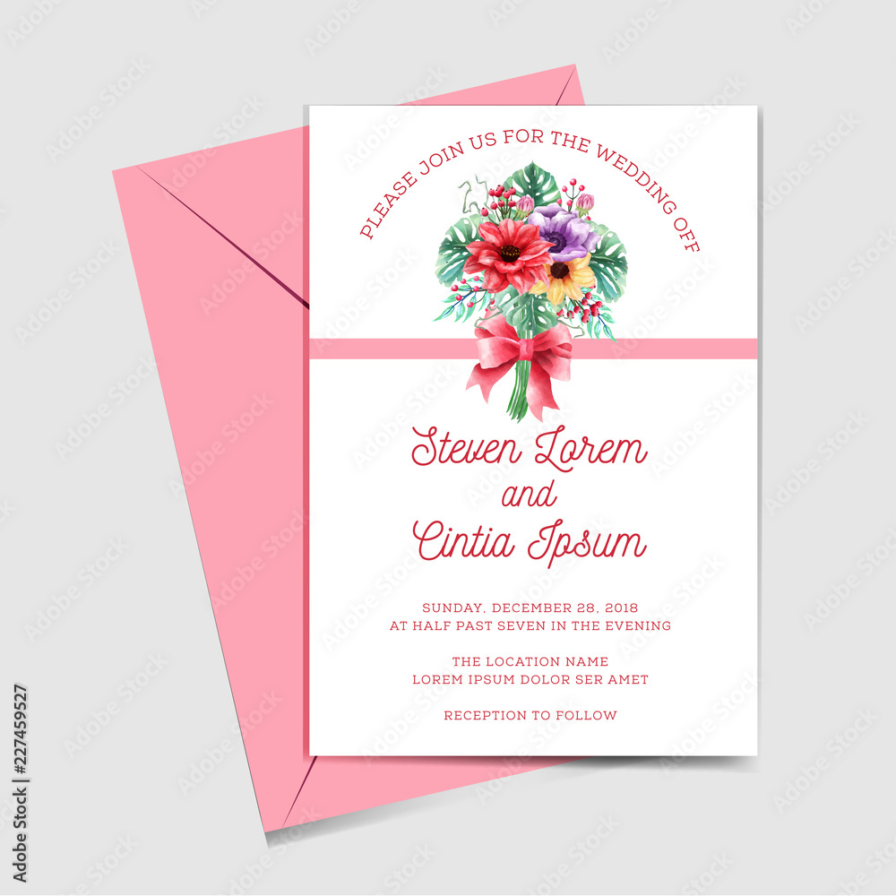 Obraz premium wedding invitation watercolor floral bouquet