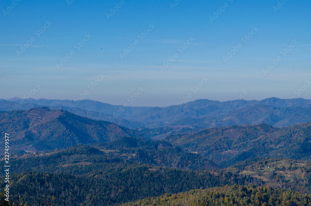 Carpathian mountains in sunny day in the autumn season