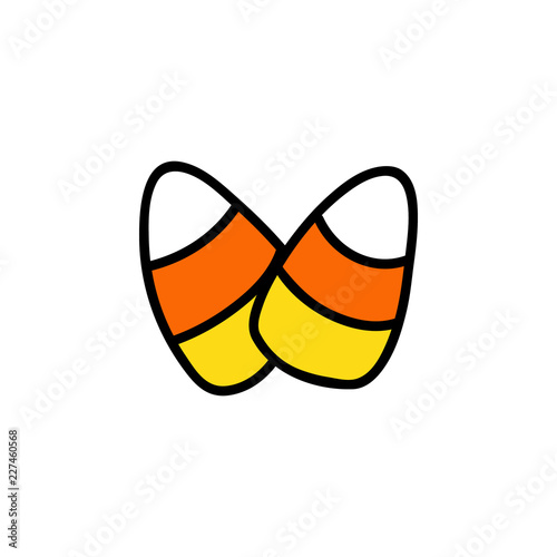 Cute hand drawn candy corn vector illustration. Halloween candy corn, isolated.