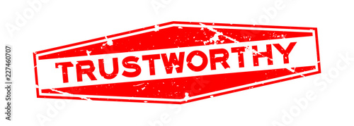 Grunge red trustworthy word hexagon rubber seal stamp on white background