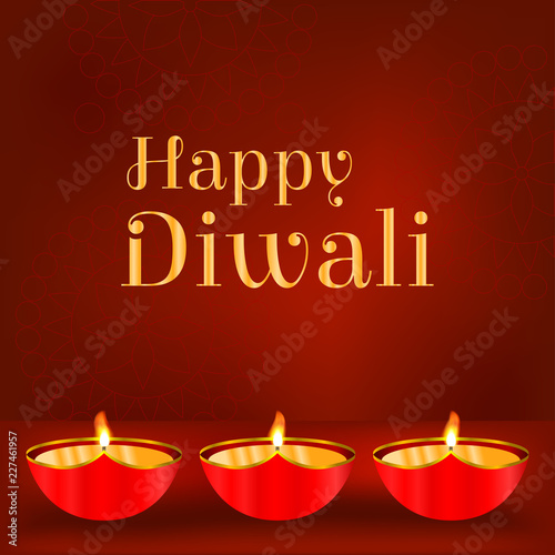 Happy Diwali festival of lights holiday greeting card template. Deepavali light and fire festival.