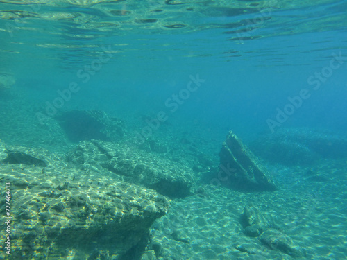 Underwater life in Kolona double bay Kythnos island Cyclades Greece  Aegean sea.