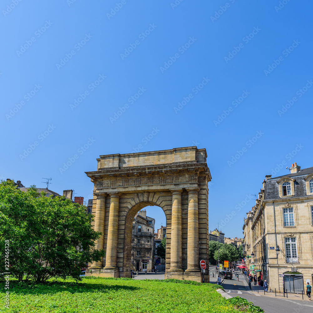 BORDEAUX, FRANCE - MAY 18, 2018: View of the Porte de Bourgogne. Copy space for text.