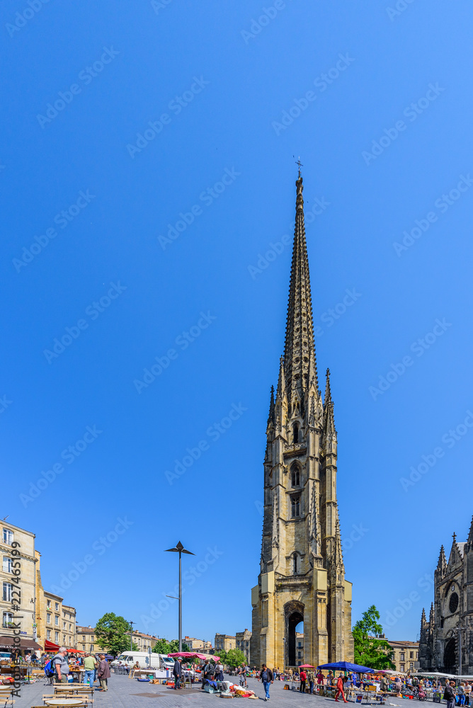 BORDEAUX, FRANCE - MAY 18, 2018: View of the Basilica of Saint Michel. Copy space for text. Vertical.