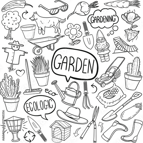 Garden Tools Traditional Doodle Icons Sketch Hand Made Design Vector