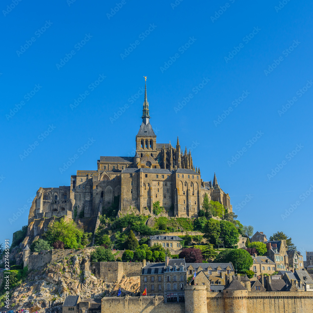 View of Mont Saint Michel, Normandy, France. Copy space for text.