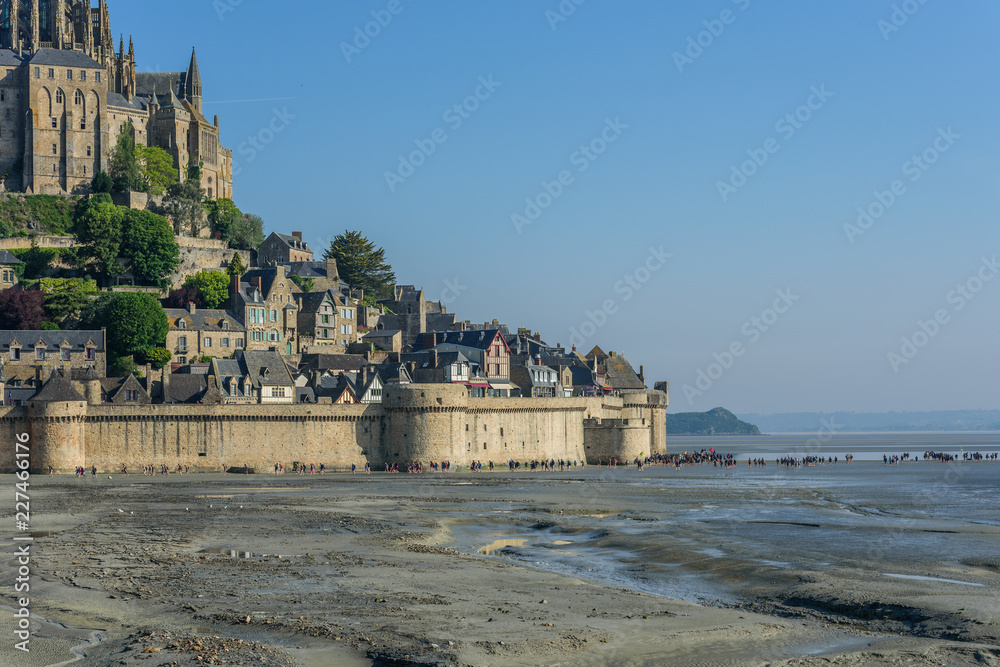 View of Mont Saint Michel, Normandy, France. Copy space for text.