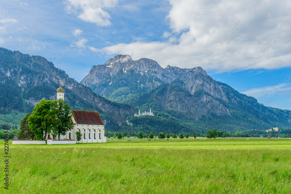 Schwangau, Germany. St. Coloman Church, near the town of Fussen, Bavaria, Germany. Copy space for text. Schwangau, Germany. St. Coloman Church, near the town of Fussen, Bavaria, Germany. Copy space for text.