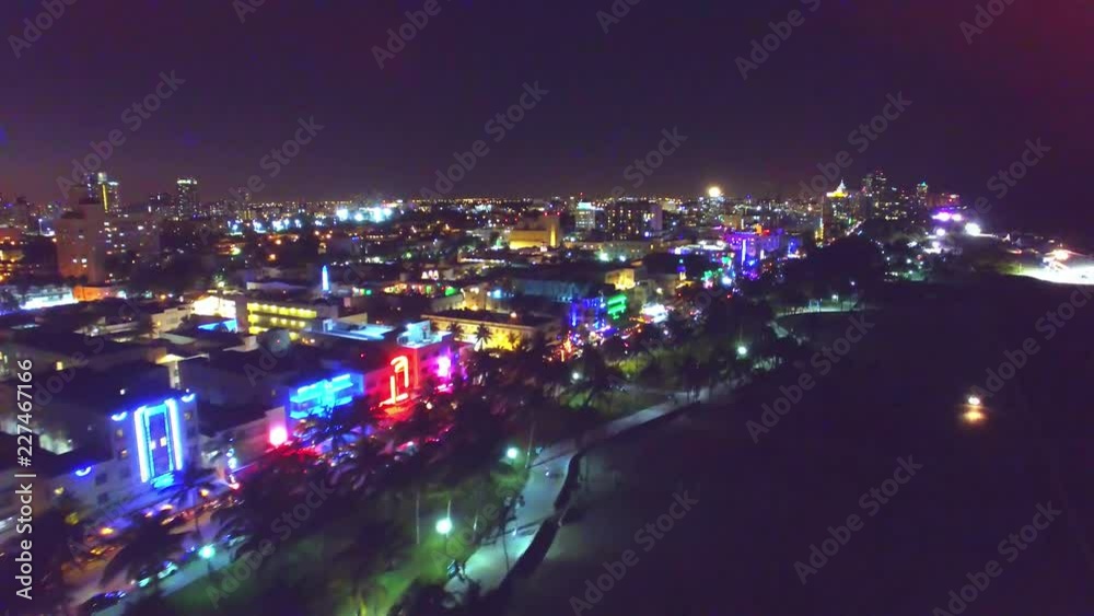 Miami Beach at night aerial view