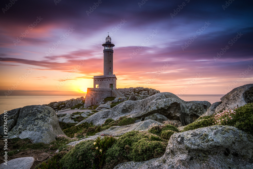After sunset of The lighthouse of Punta Nariga Malpica in Galicia Spain