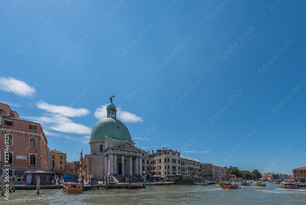 VENICE, ITALY - JUNE 16, 2018: Panoramic view of Canal Grande. Copy space for text.
