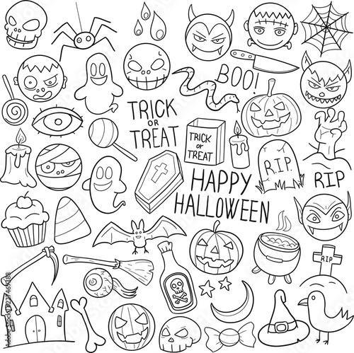 Halloween Party Traditional Doodle Icons Sketch Hand Made Design Vector