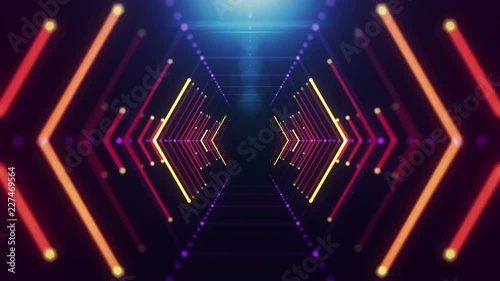 Abstract background with animation of flight in abstract futuristic tunnel with neon light. Animation of seamless loop.  photo