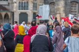 Muslims at a demonstration in the city center, Vienna, Austria. With selective focus.