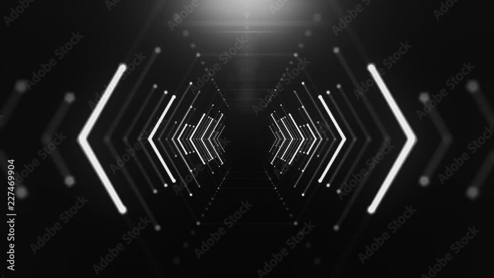 Abstract background with animation of flight in abstract futuristic tunnel with neon light. Animation of seamless loop. 