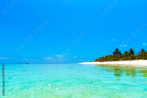 Fototapeta Naklejka Na Ścianę i Meble -  Maldives paradise sandy beach, Hangnaameedhoo, Maledives. Copy space for text.