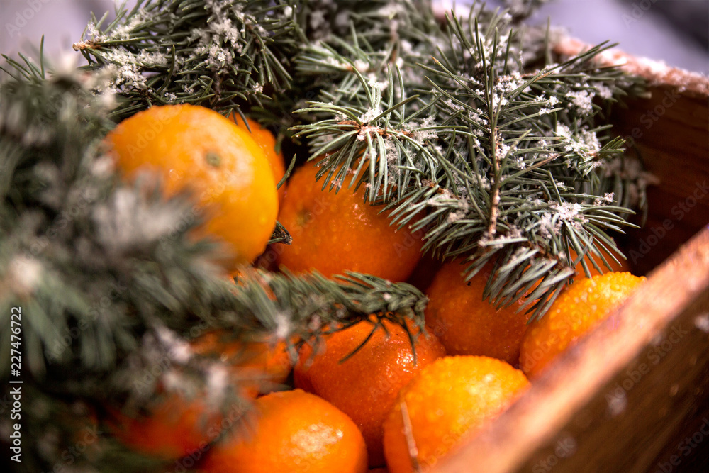 wooden box with tangerines wooden box with tangerines