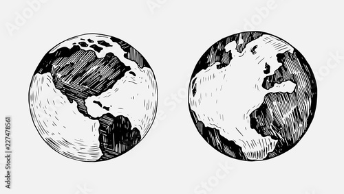 Sketch of planet Earth. Hand drawn illustration converted to vector