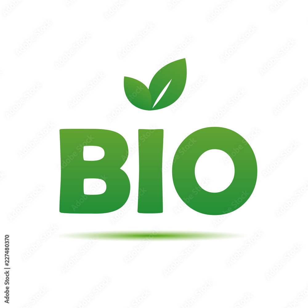 bio typography with green leaves for healthy food on white backg bio typography with green leaves for healthy food on white backg