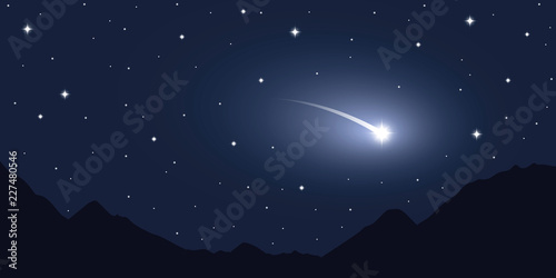 falling star starry sky in the mountains