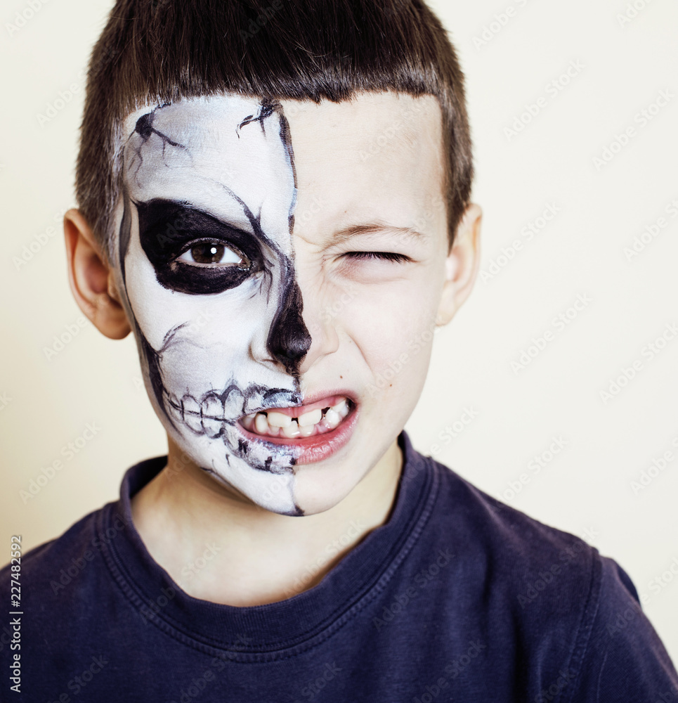 little cute boy with face paint like skeleton to celebrate hallo Stock  Photo | Adobe Stock