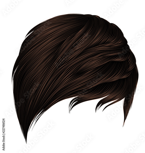 trendy woman short  hairs brown colors.fringe . fashion beauty style . realistic  3d .
