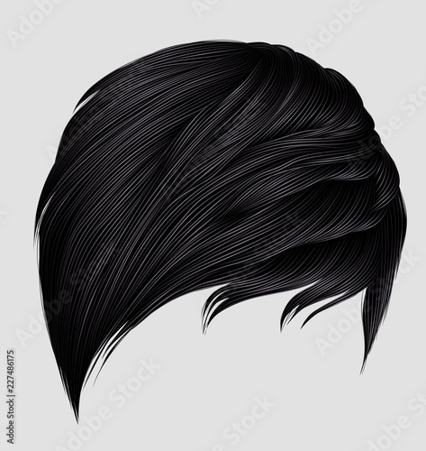 trendy woman short  hairs brunette black colors .fashion beauty style . realistic  3d .